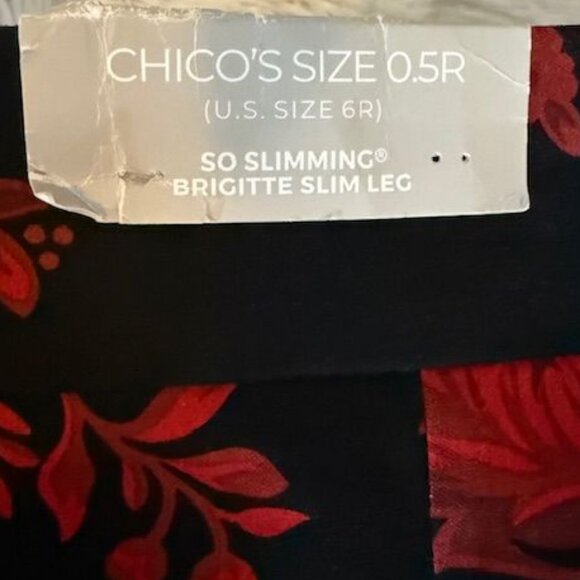 Chico's Black Red Floral So Slimming Brigitte Cotton Blend Slim Ankle Pant - Picture 8 of 10